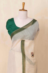 White linen saree with French knot embroidery