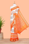 White orange linen cotton saree