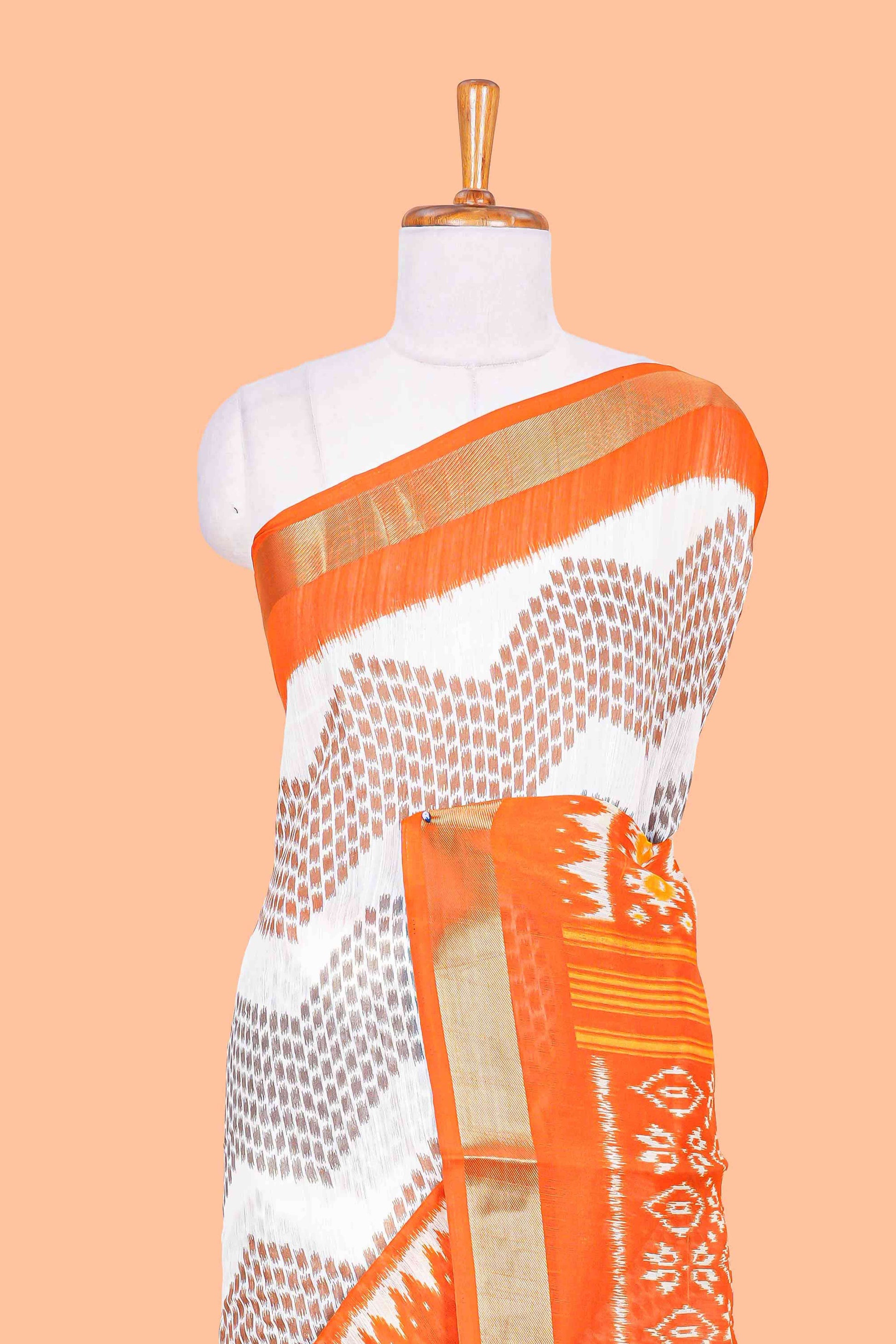 White orange zari border linen saree