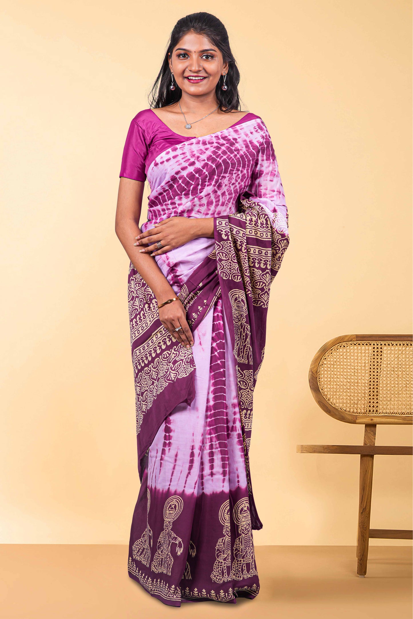 White & purple mull cotton saree soft