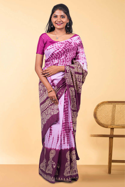 White & purple mull cotton saree soft