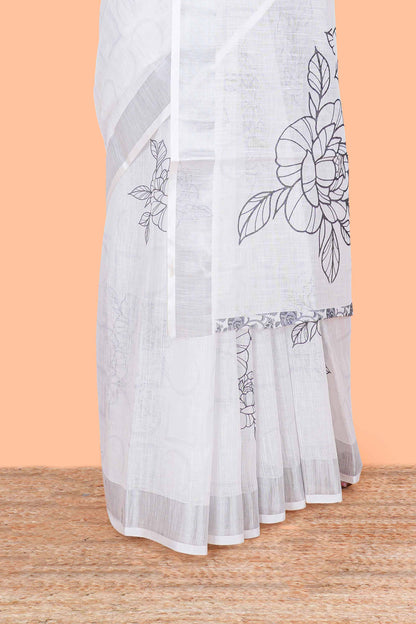 White saree with subtle print accents