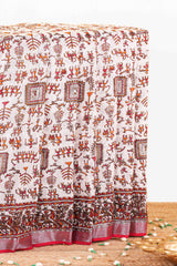 White tribal print linen saree