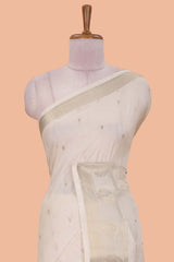 White viscose silk elephant motif saree