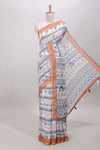 White warli print linen cotton saree