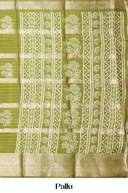 Wide zari border Olive saree