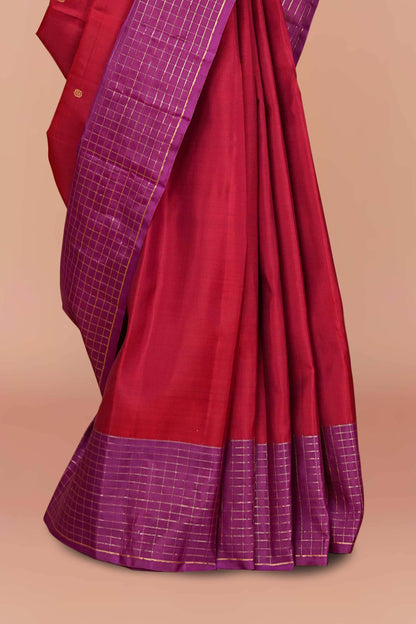 Wine checked border silk saree
