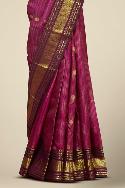 Wine silk saree with olive border
