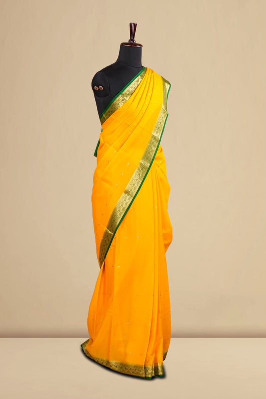 Yellow Mysore silk saree