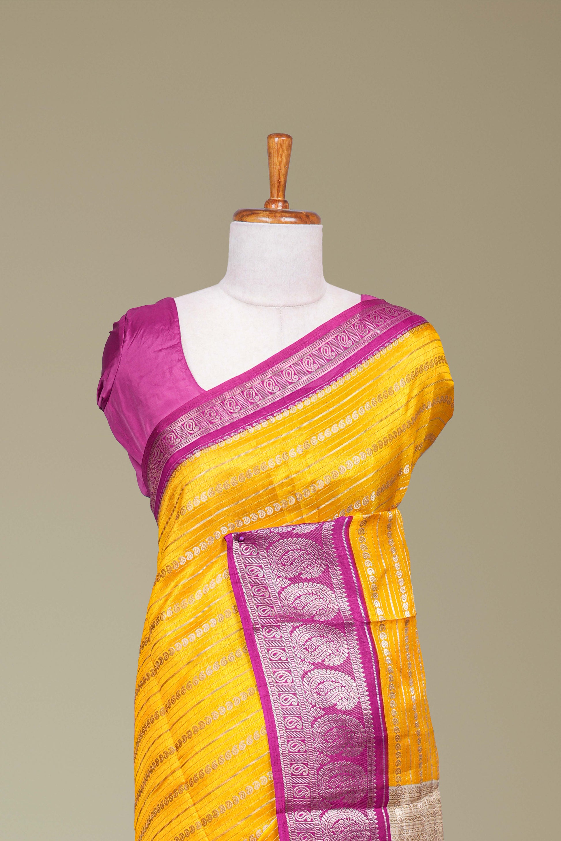 Yellow banarasi dola zari motif saree