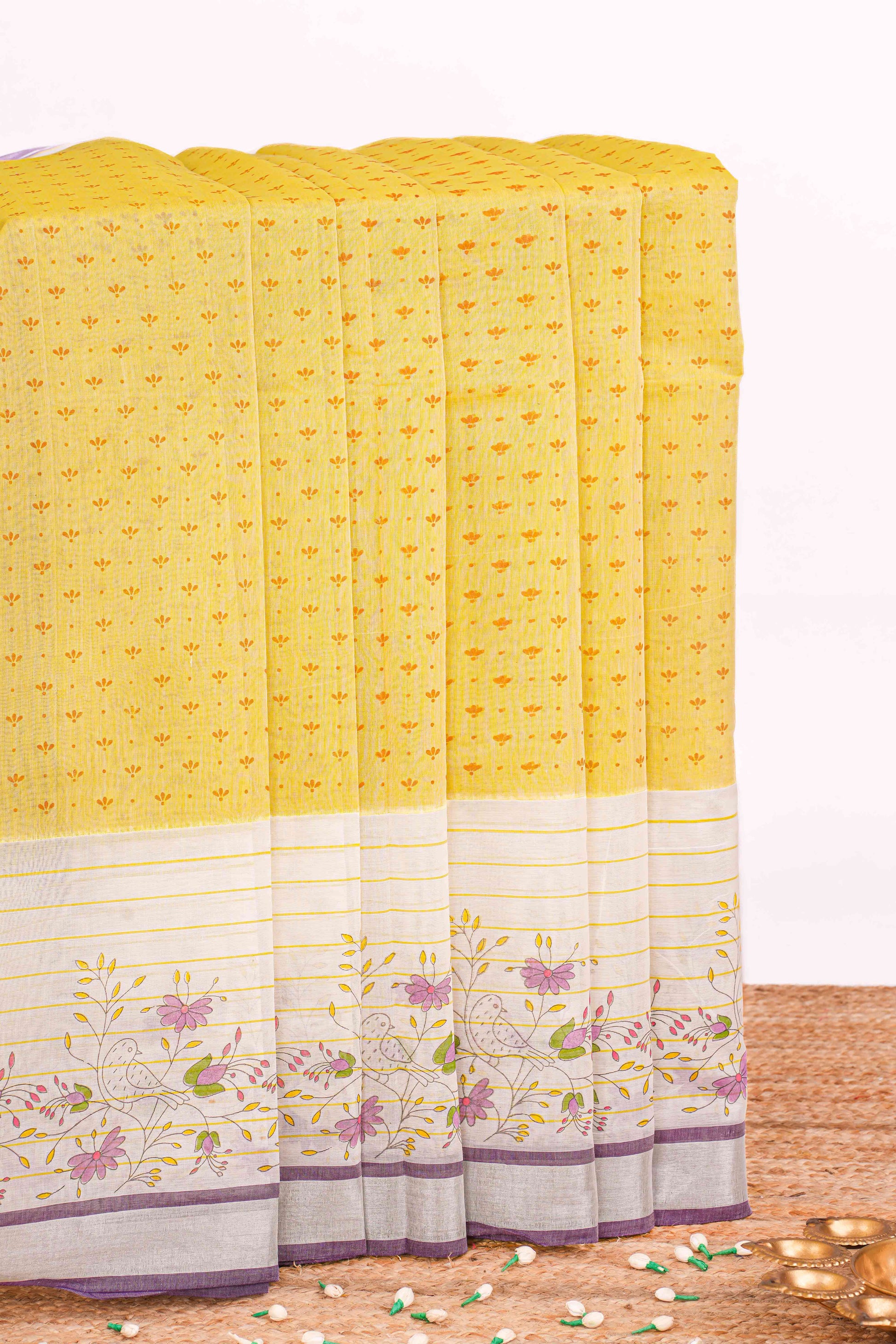 Yellow butta design Chirala cotton saree