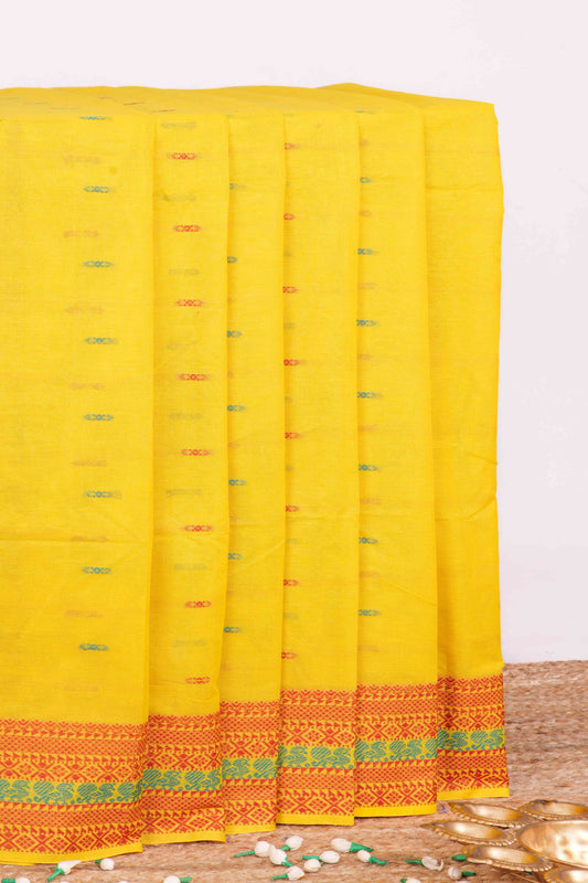 Yellow butta design Chirala cotton saree with thread border