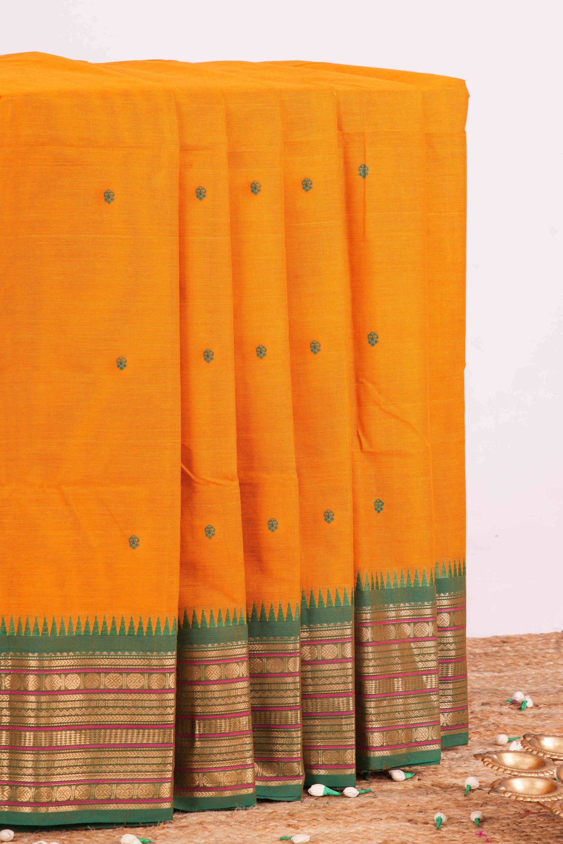 Yellow butta design Chirala cotton saree with zari border