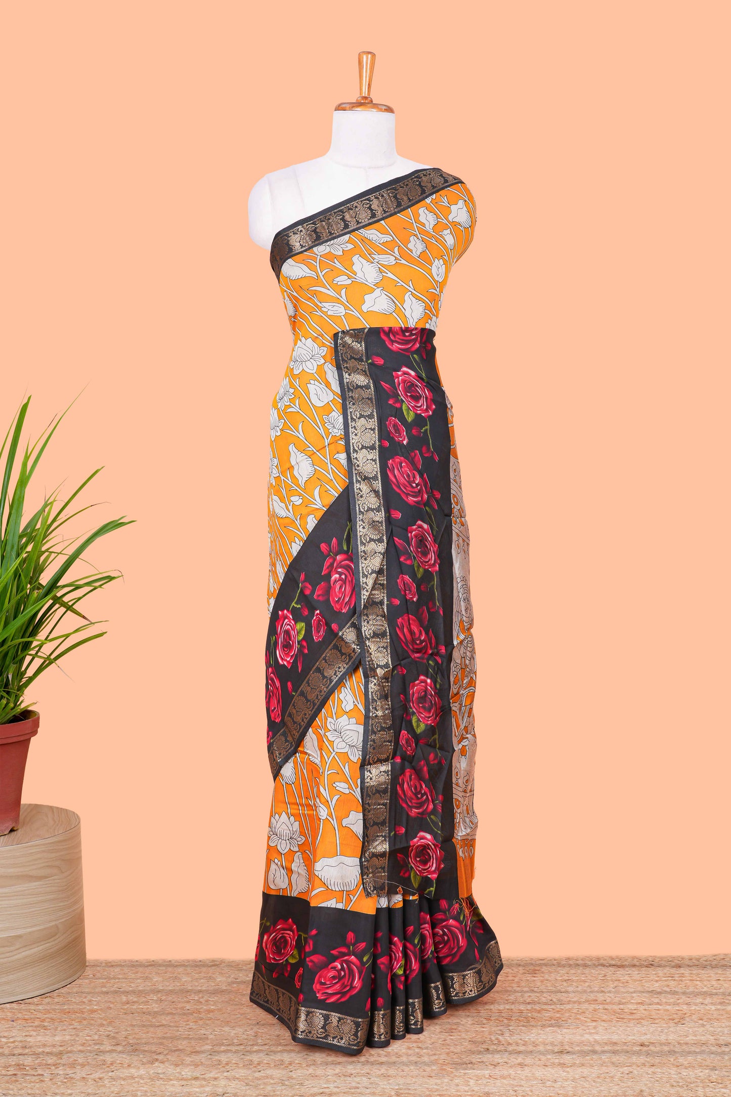 Yellow chanderi cotton saree