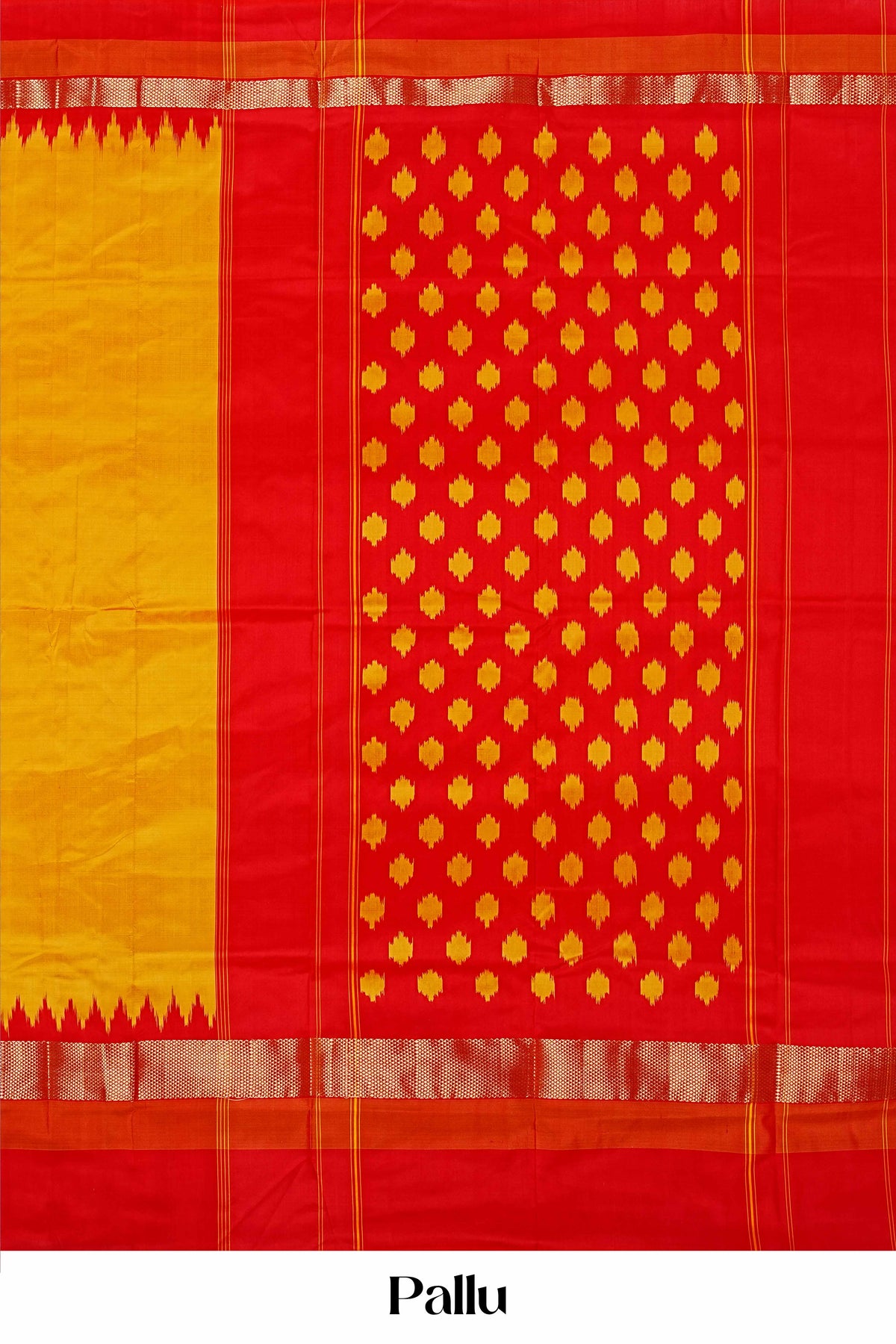Yellow contrast ikkat saree
