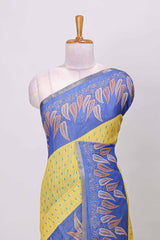 Yellow contrast linen cotton saree