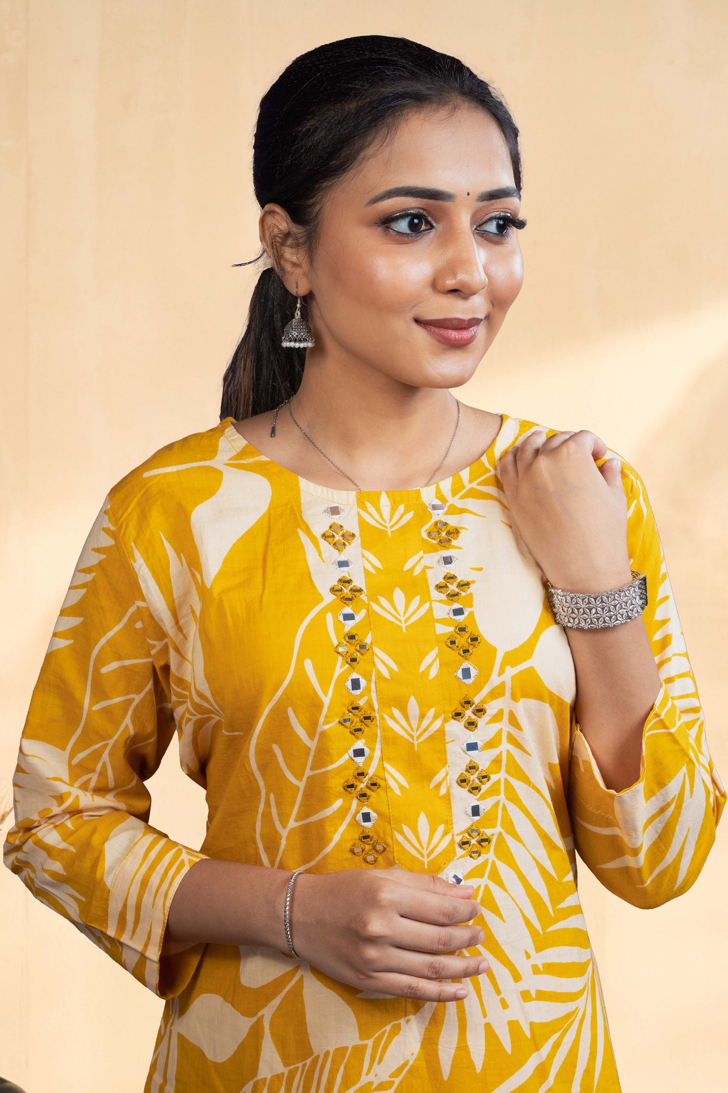 Yellow cotton floral salwar suit