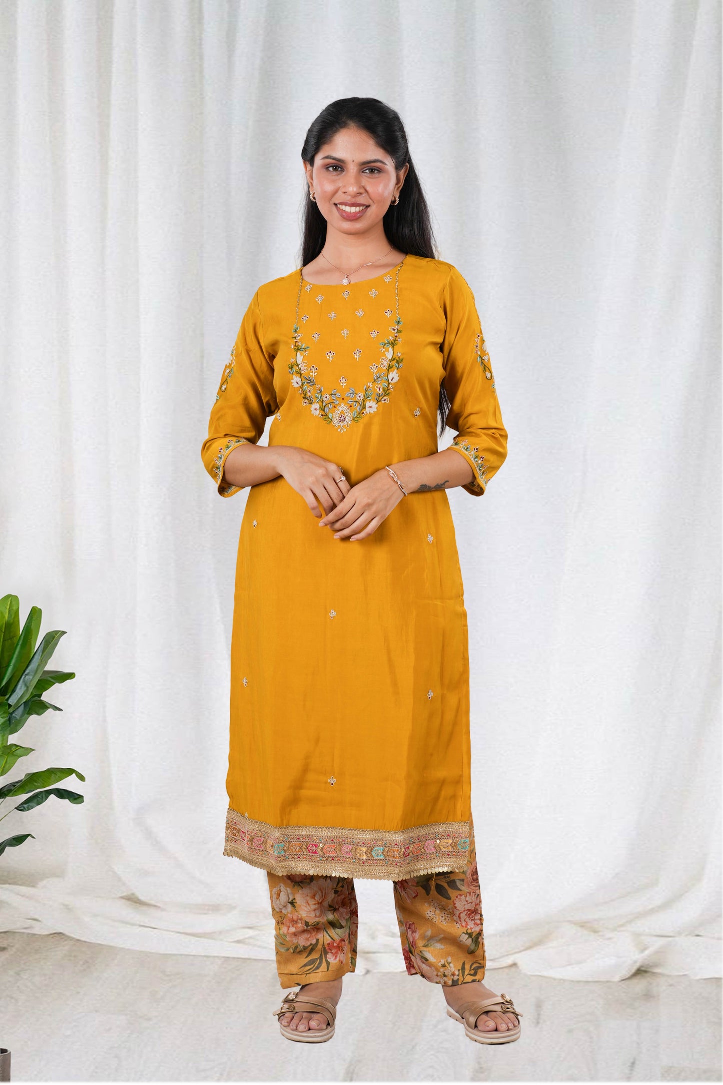 Yellow digital motif outfit