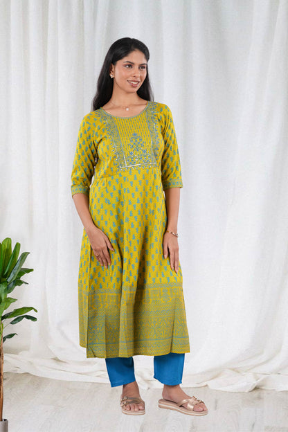Yellow digital motif traditional wear