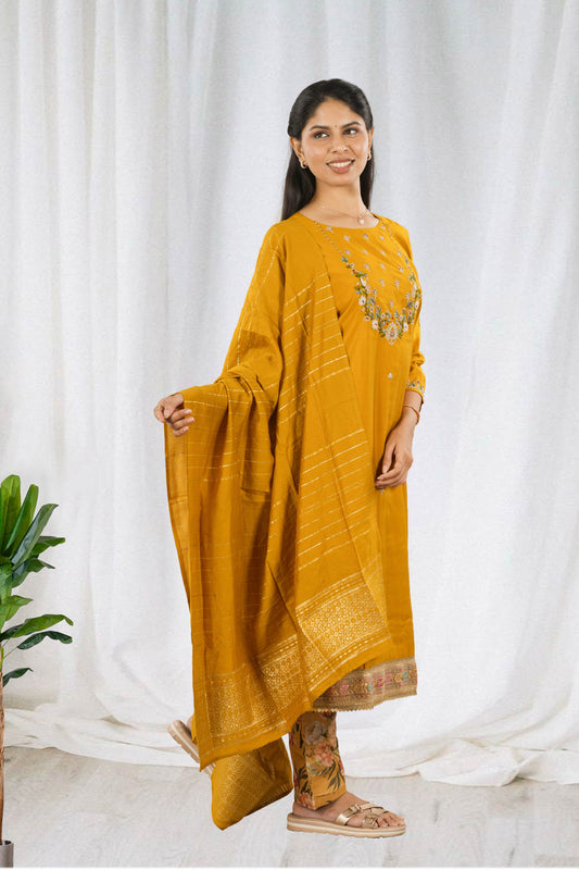 Yellow digital print chudidhar