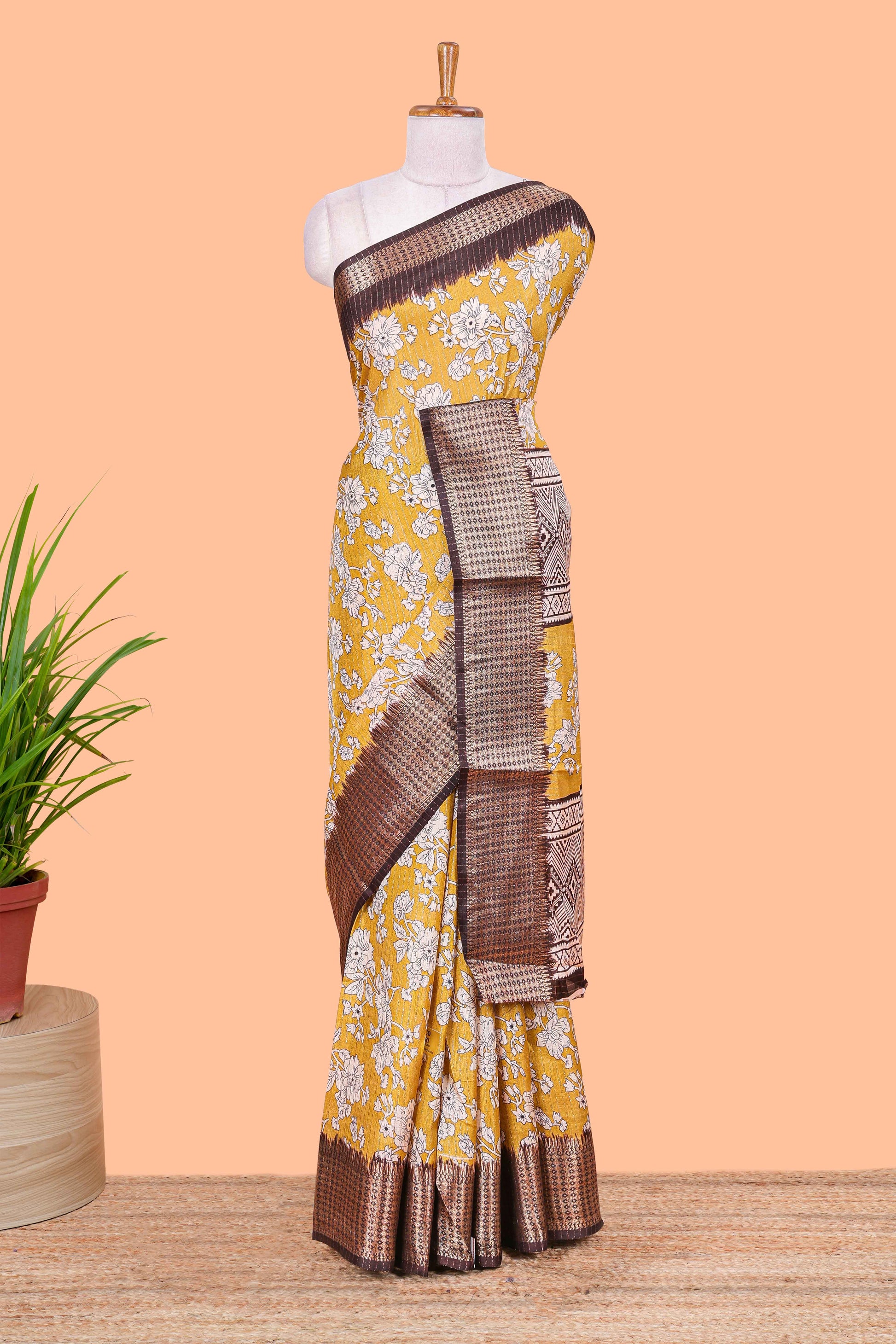 Yellow dola printed saree