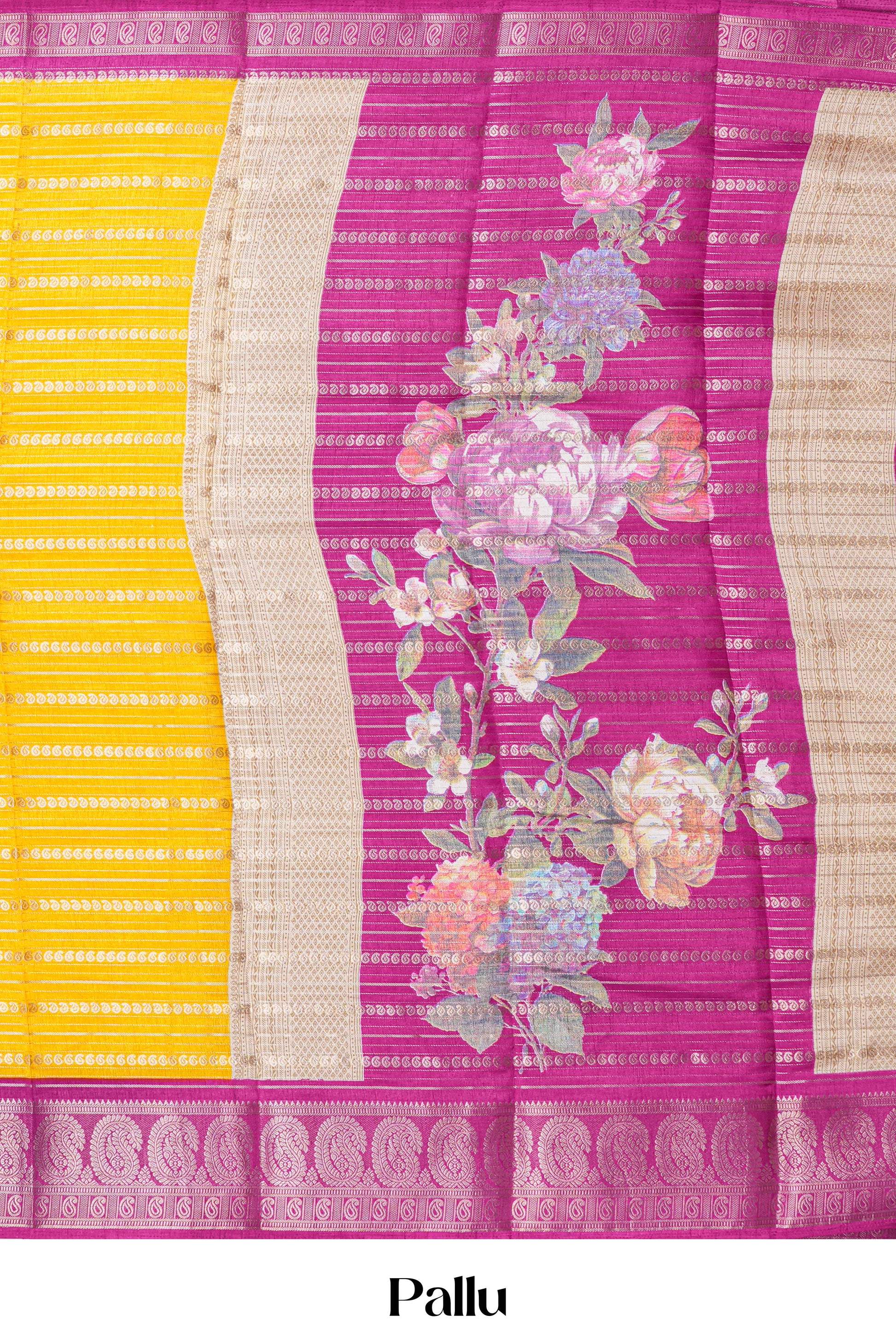 Yellow dola silk floral pallu saree