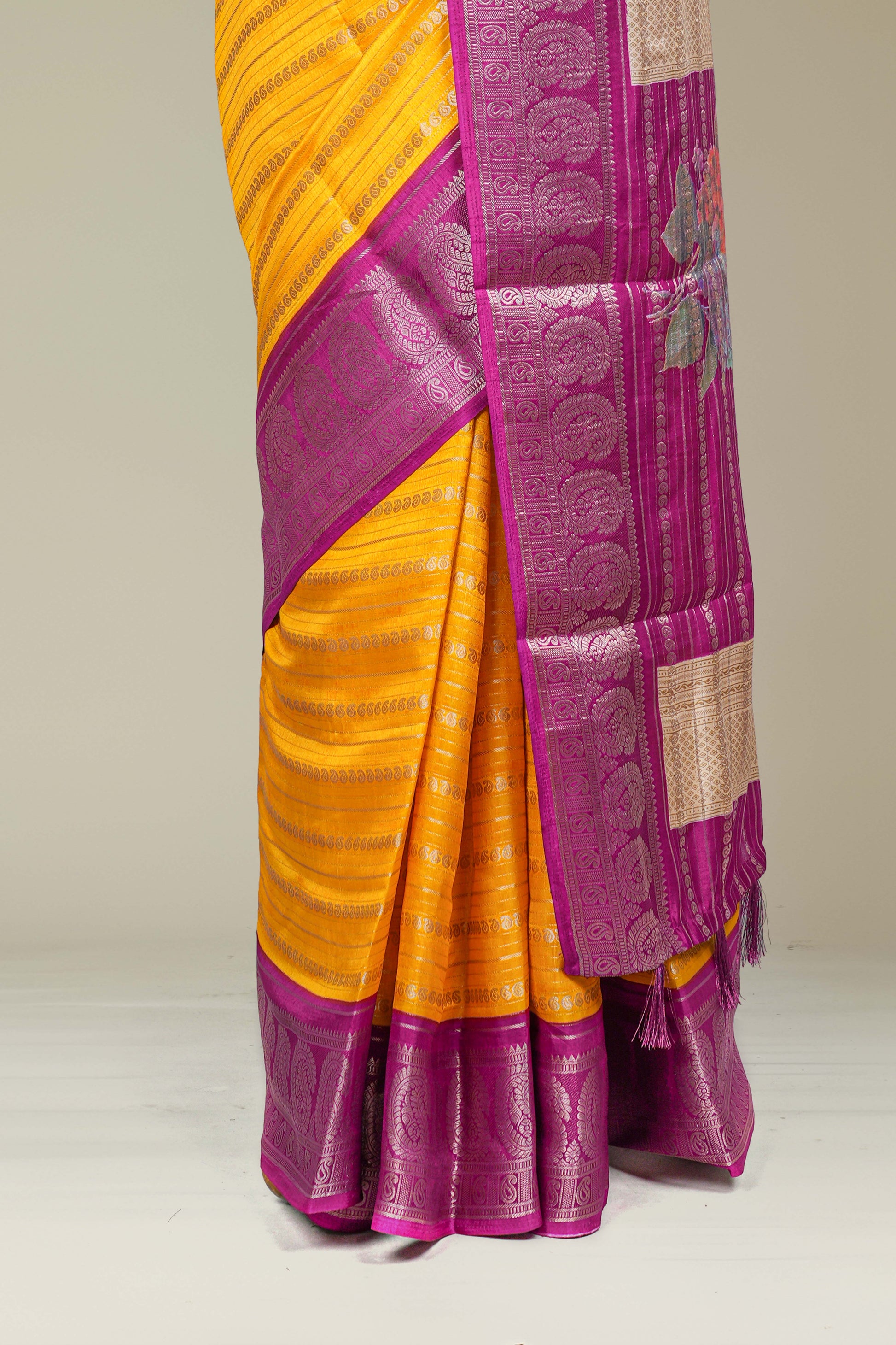 Yellow dola silk jacquard border saree