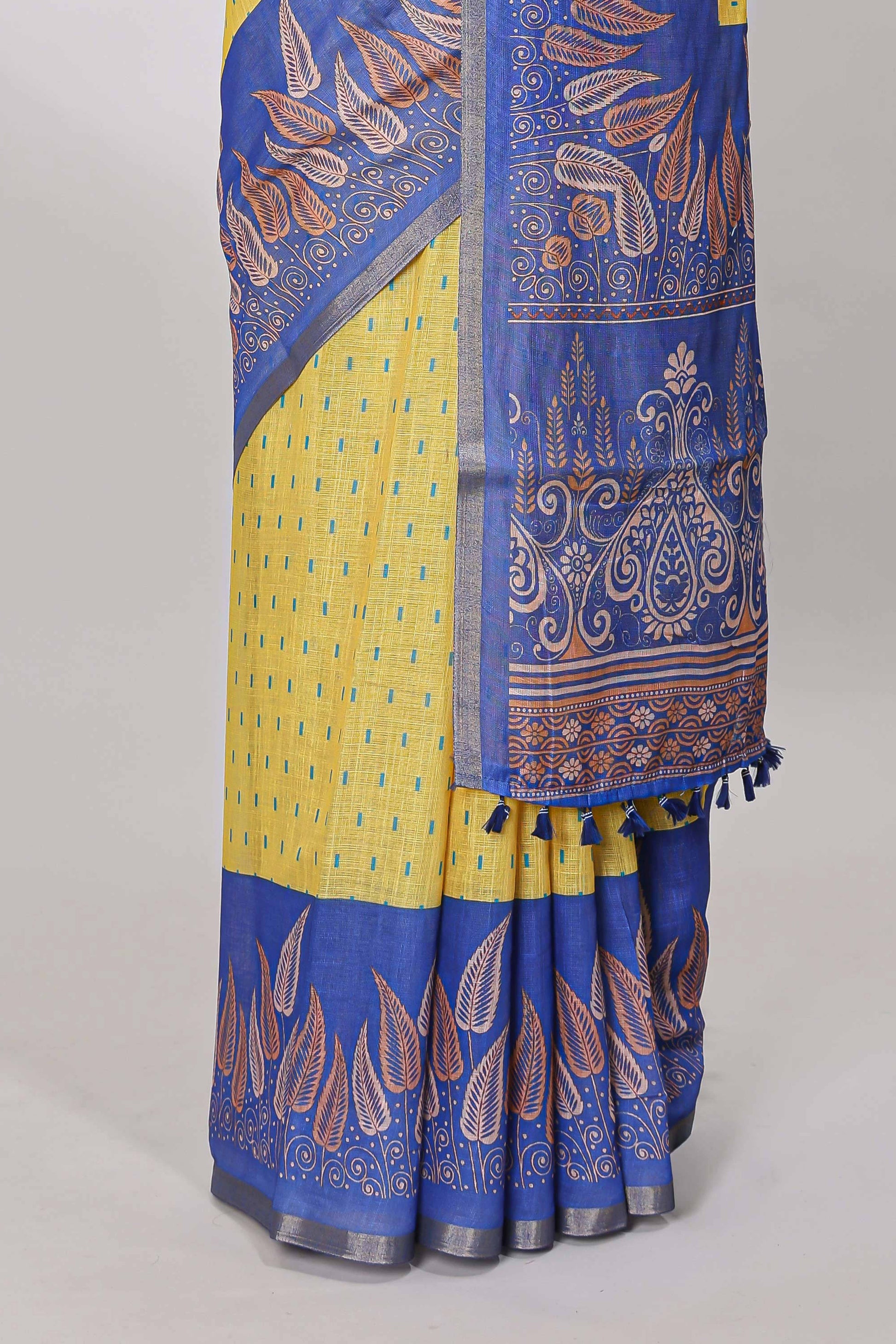 Yellow elegant linen cotton saree