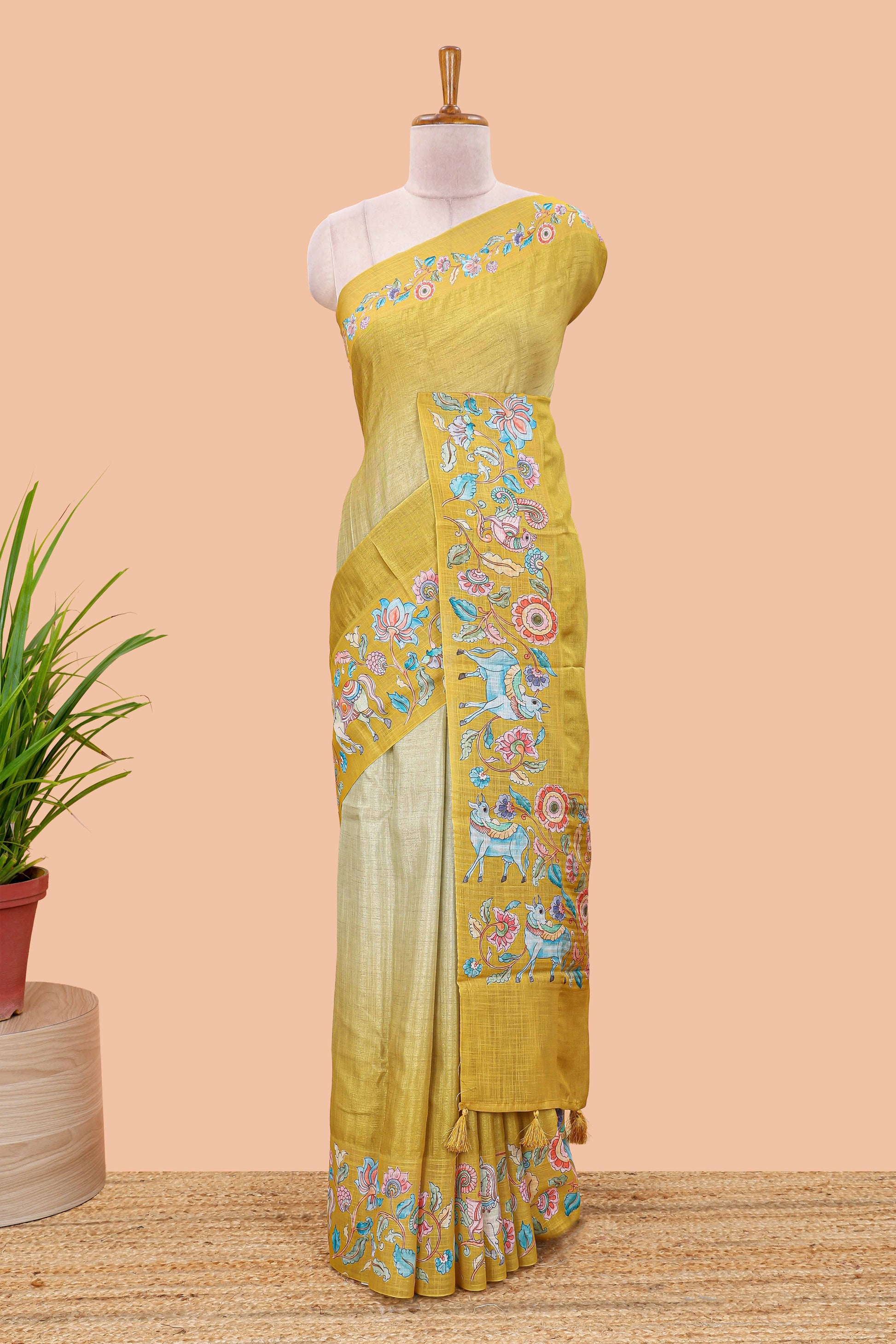 Yellow festive floral saree