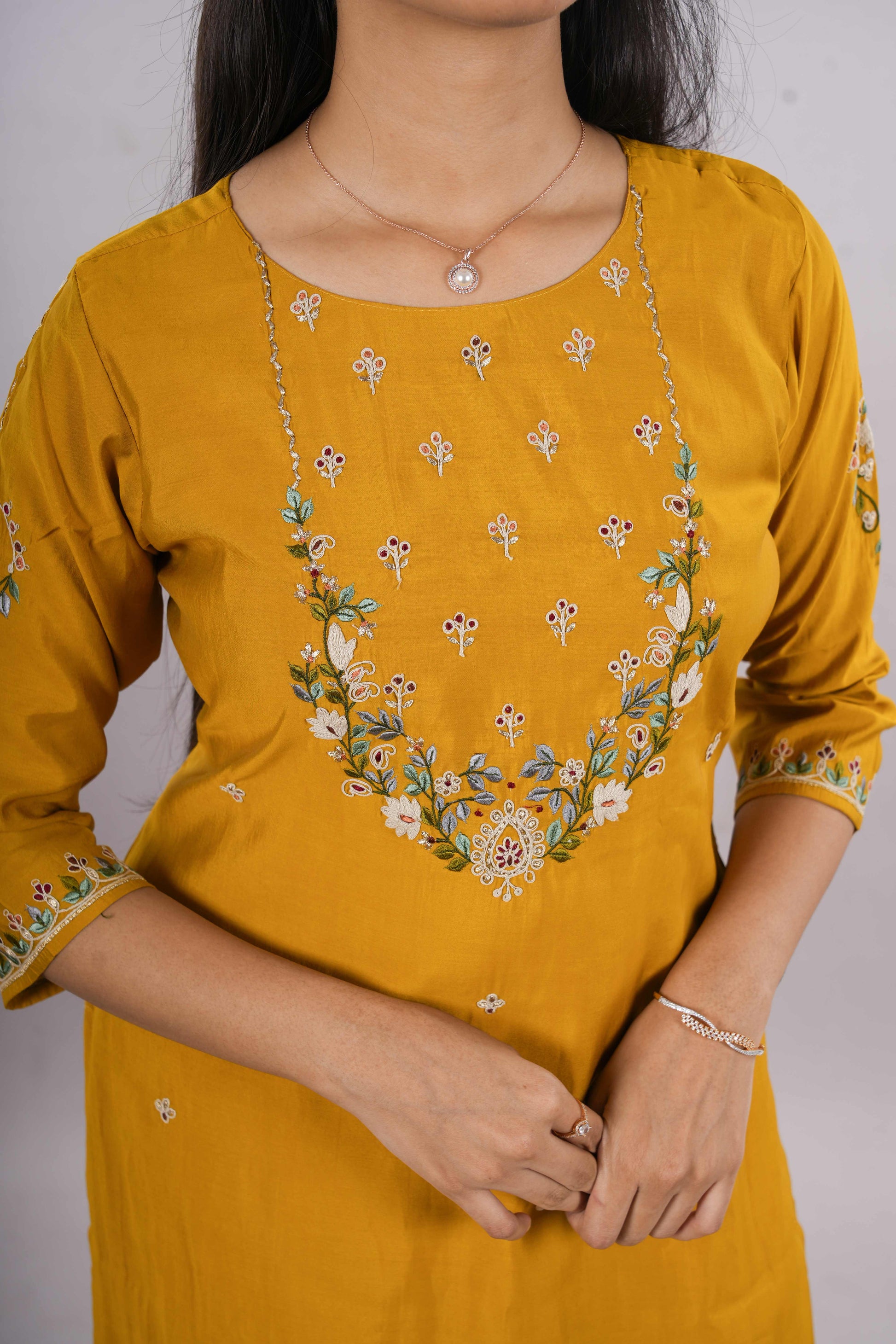 Yellow festive printed suit