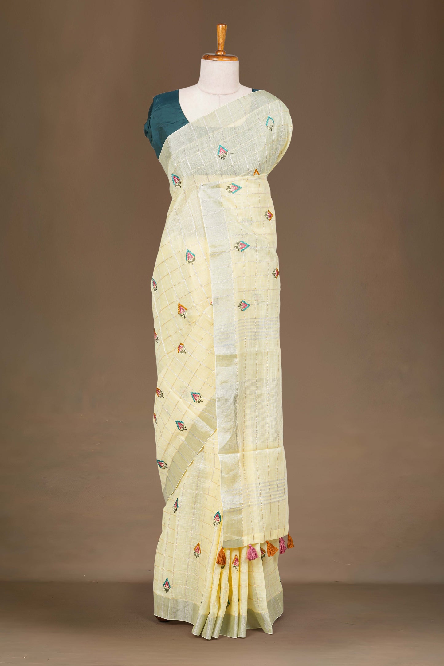  Yellow floral embroidered linen 