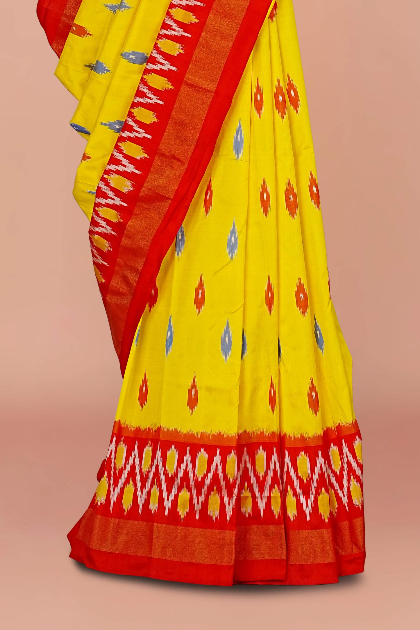 Yellow geometric ikkat saree