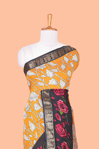 Yellow kalamkari print chanderi saree