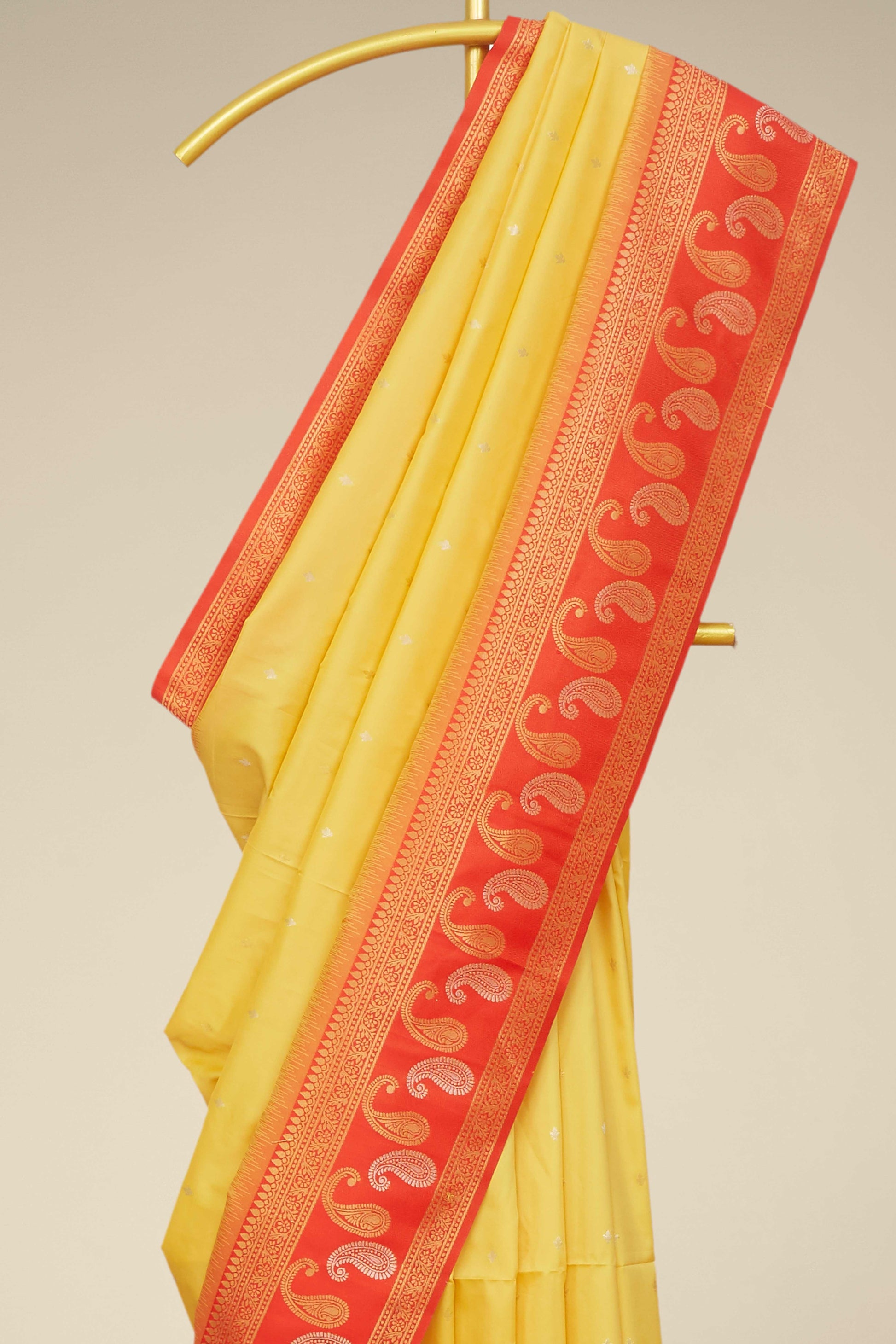 Yellow kathan silk bright weave saree
