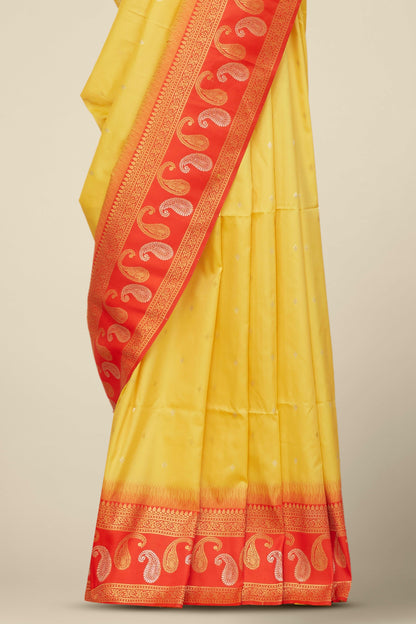 Yellow kathan silk celebration saree