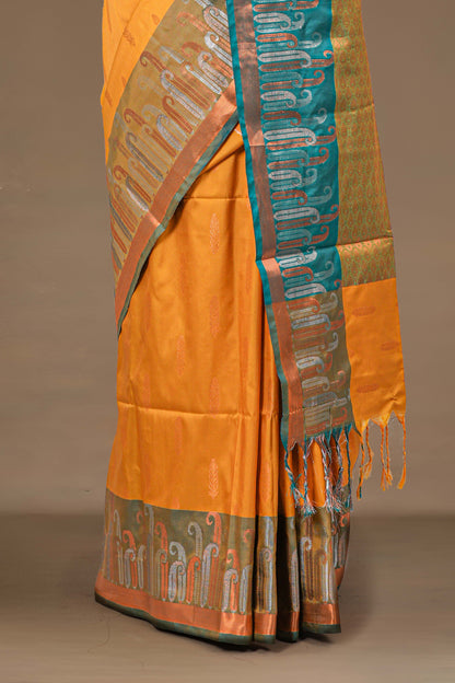Yellow kathan silk festive saree
