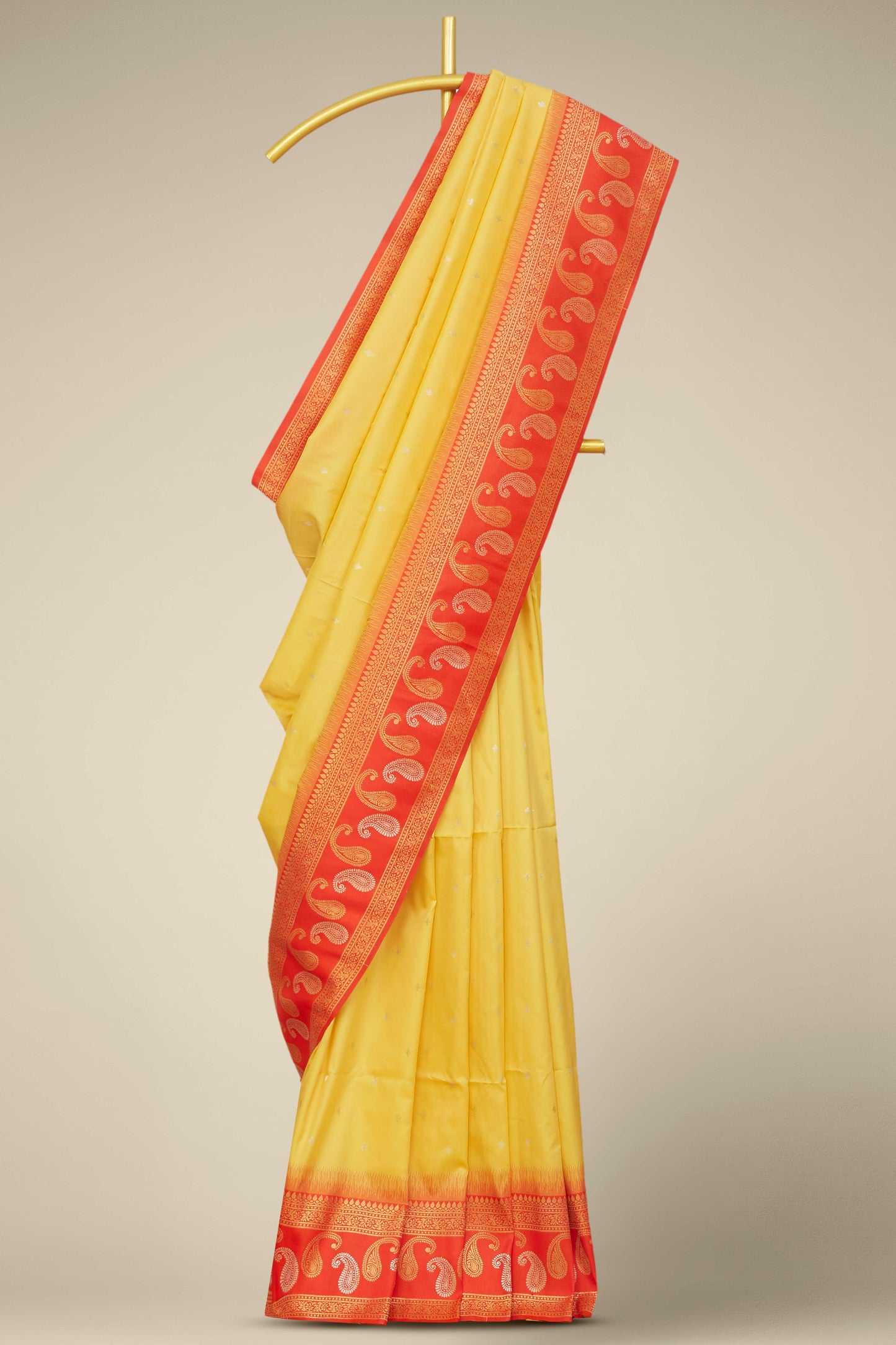 Yellow kathan silk woven border saree