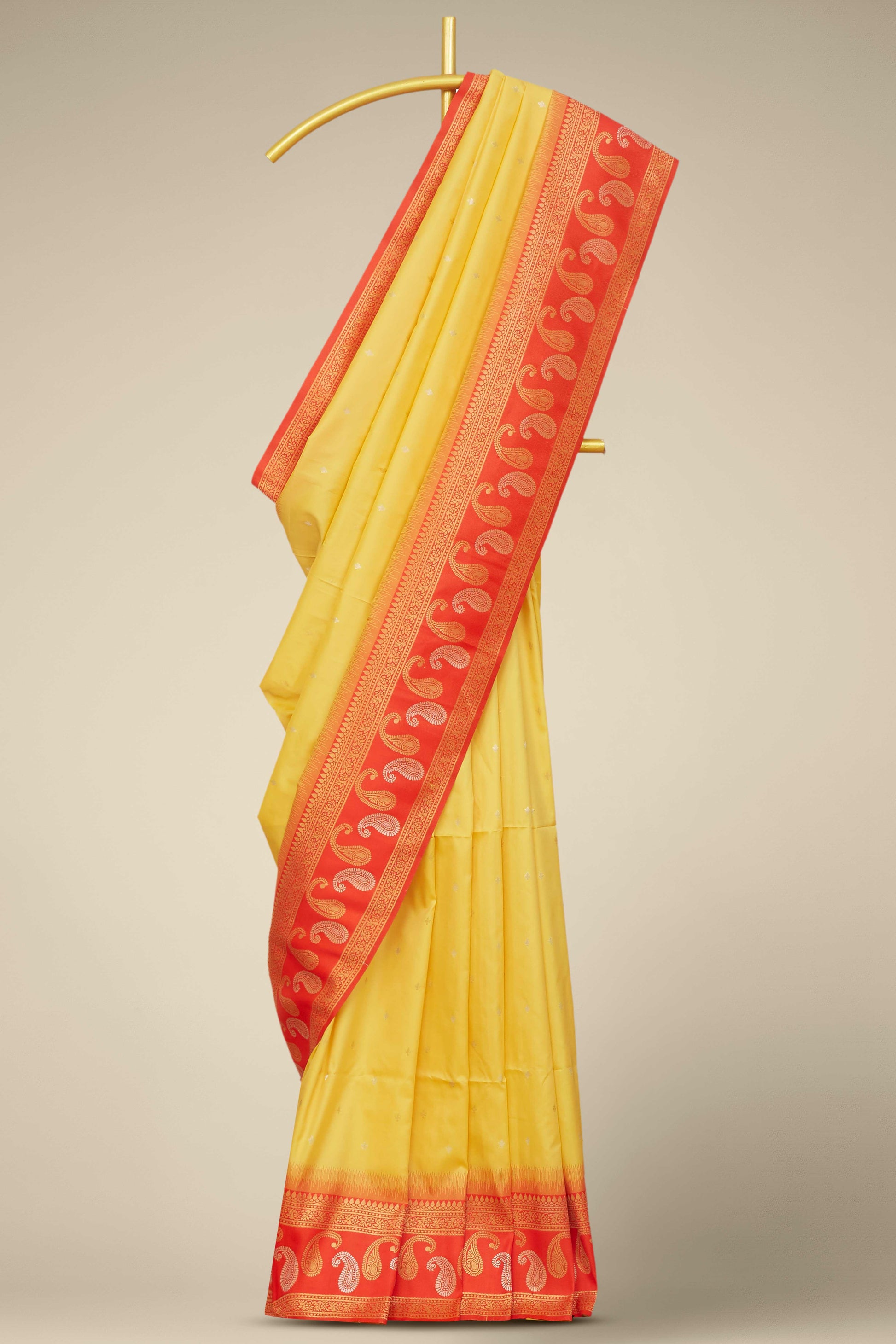 Yellow kathan silk woven border saree