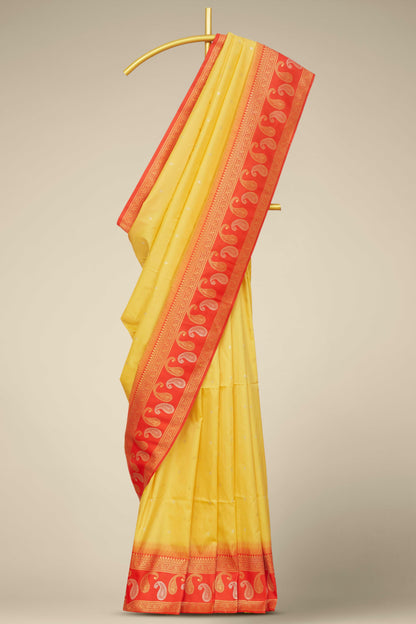 Yellow kathan silk woven border saree