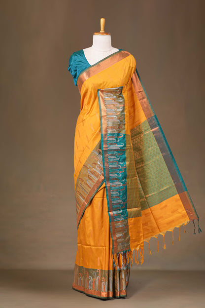 Yellow kathan silk zari weave saree