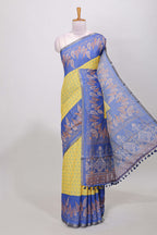 Yellow linen cotton butta saree