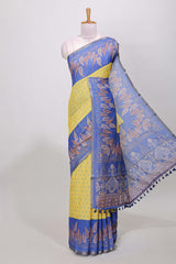 Yellow linen cotton butta saree