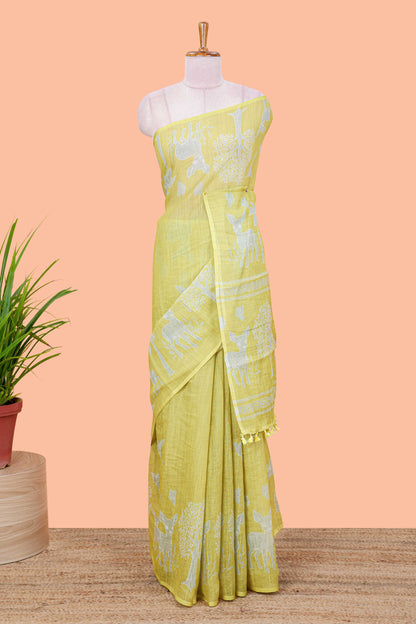 Yellow linen cotton saree lightweight design
