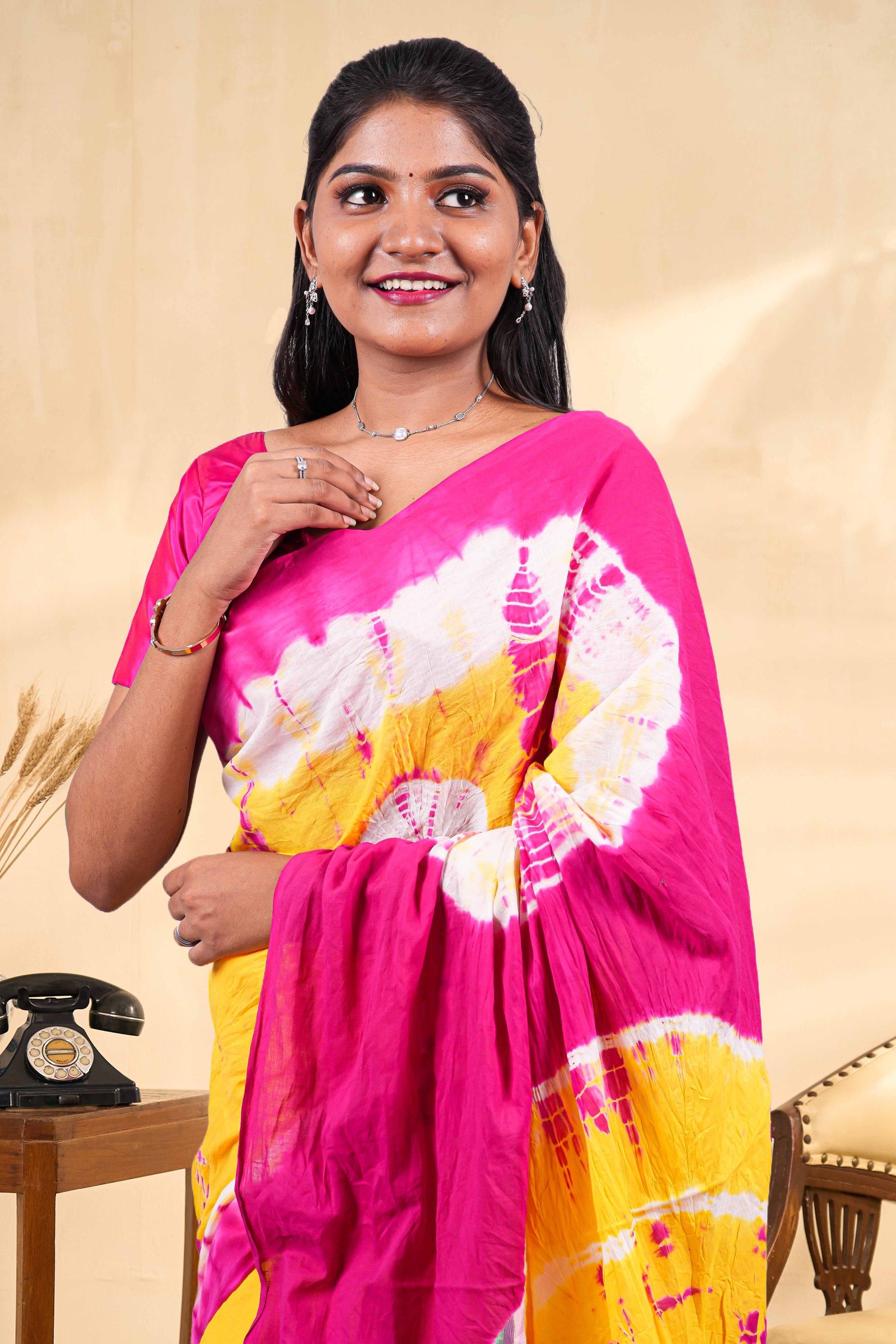 Yellow mull cotton saree soft