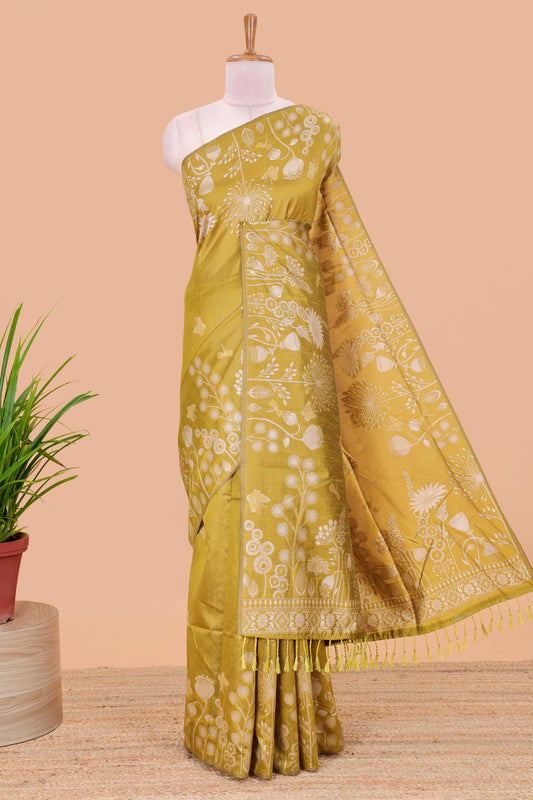 Yellow munga cotton saree