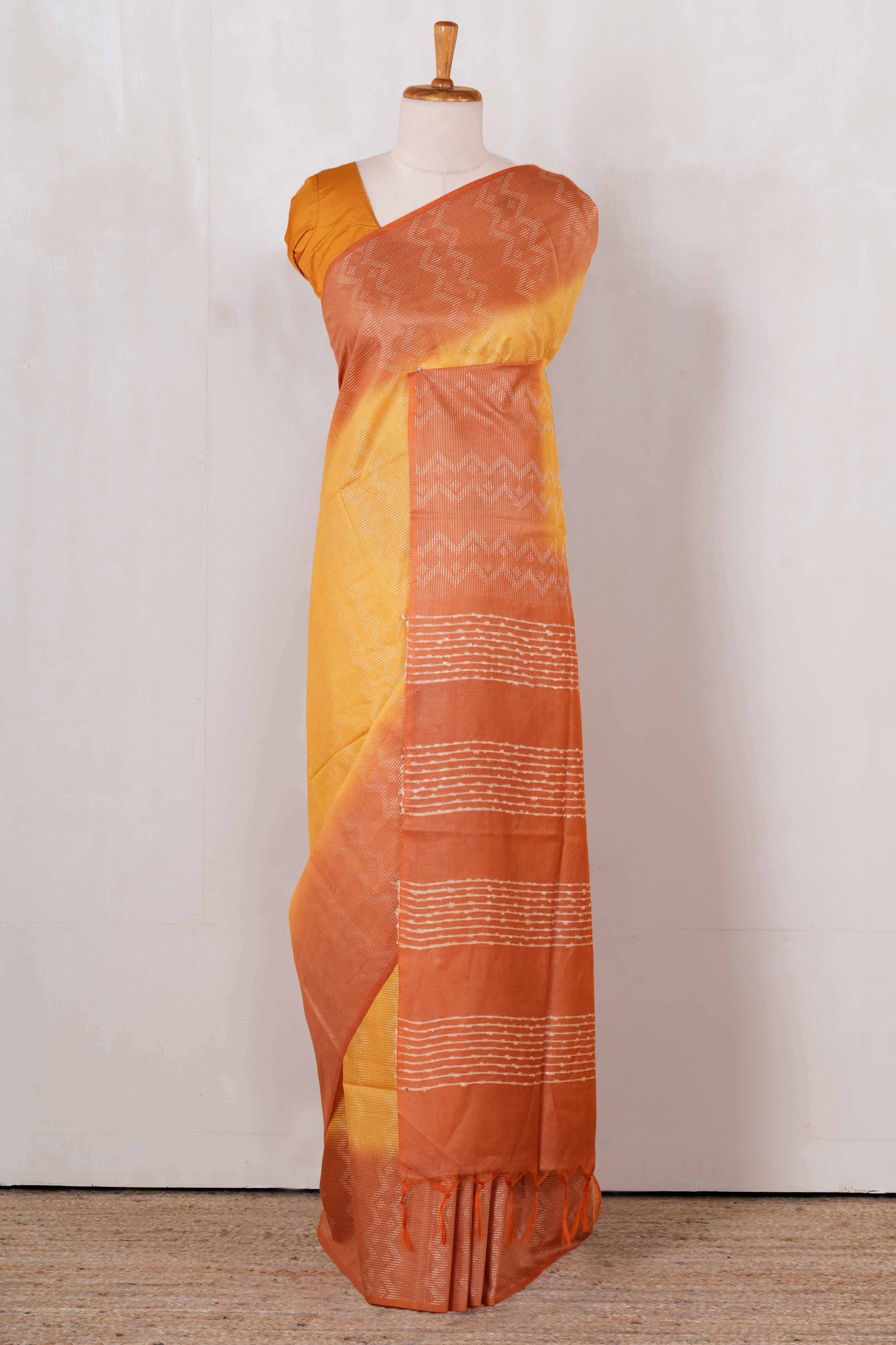Yellow orange linen saree