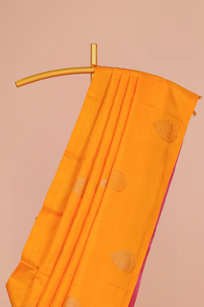 Yellow pink bordered silk saree