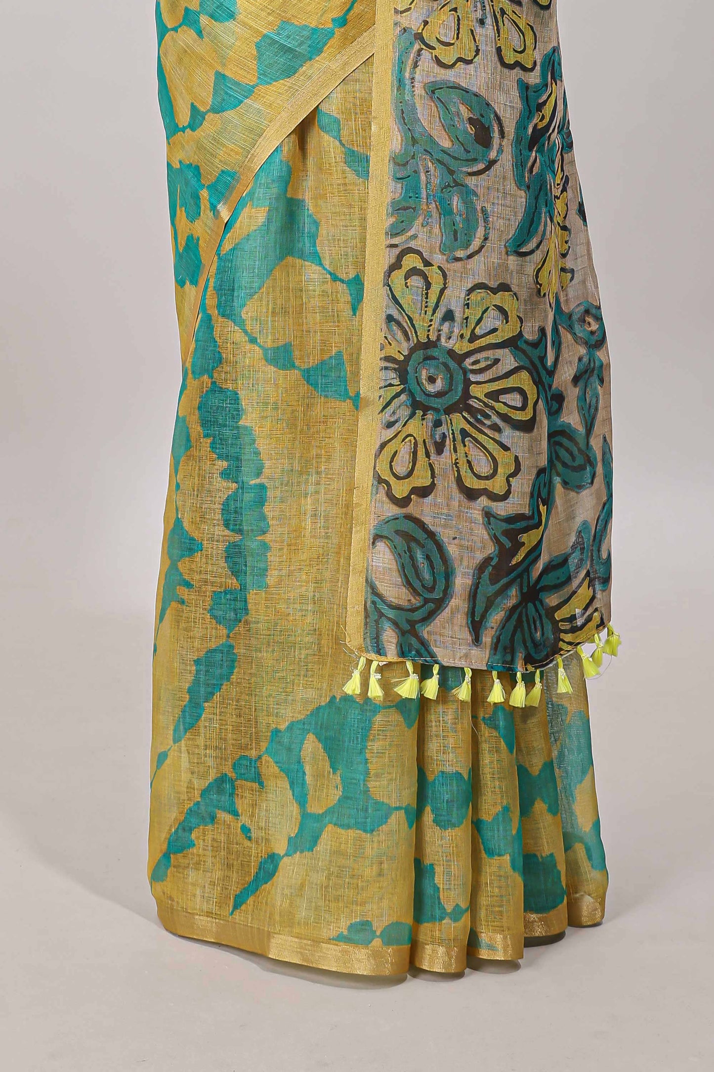 Yellow printed cotton saree