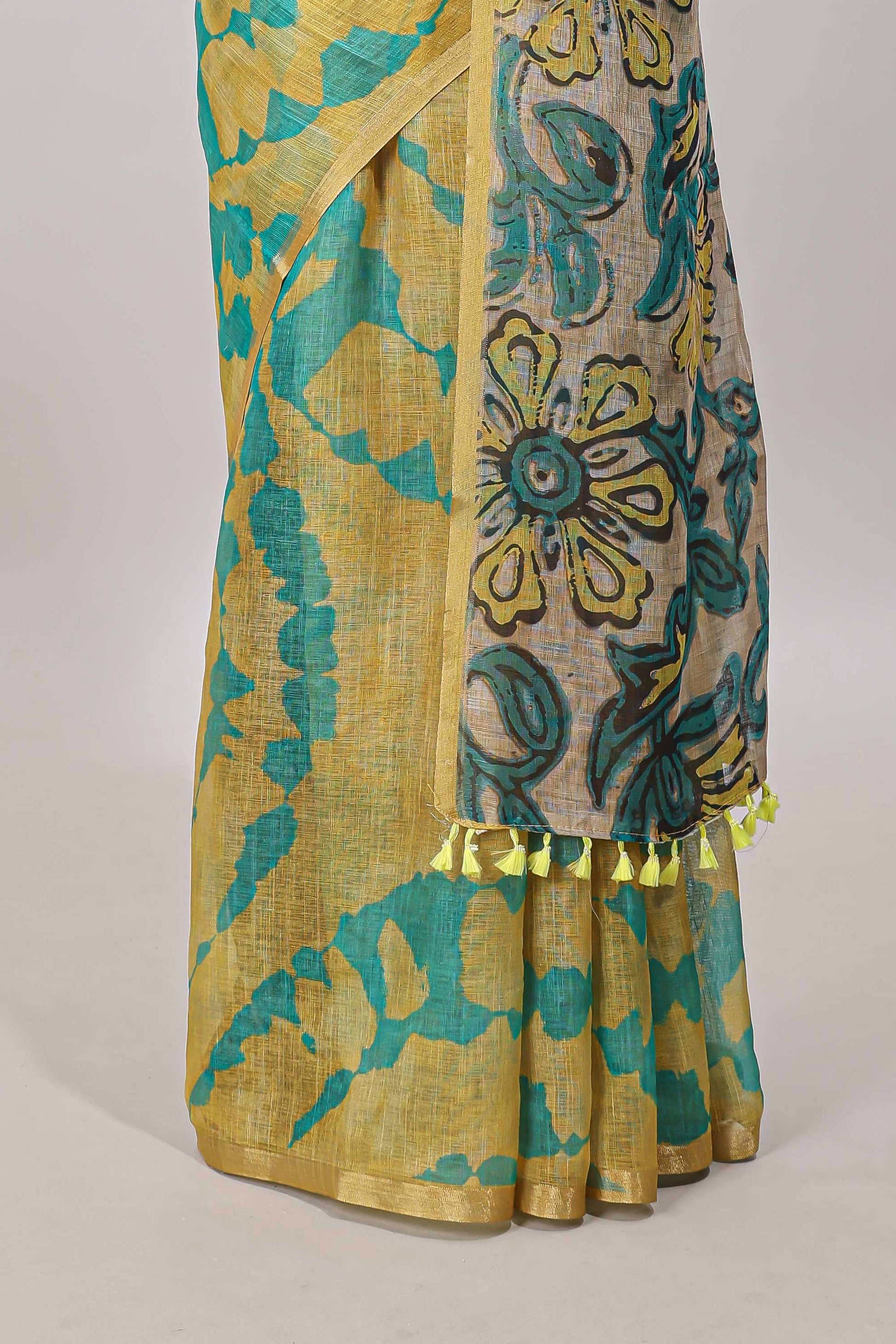 Yellow printed cotton saree
