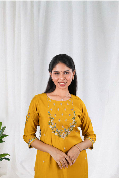 Yellow printed ethnic salwar set